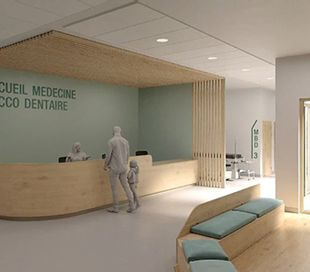 perspective 3D de l'accueil de la nouvelle clinique odontologique de Pessac