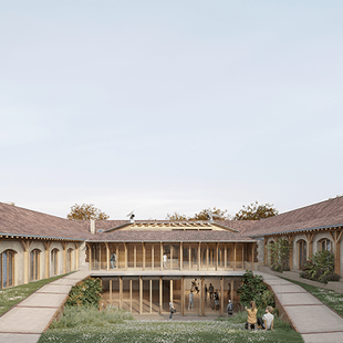 Rénovation biomimétique de l'ancien mess des officiers pour le conservatoire de senlis, vue intérieur de la cours